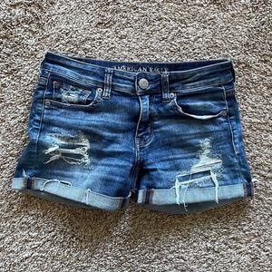 American Eagle Midi Shorts Medium Wash Ripped Distressed  - Size 2